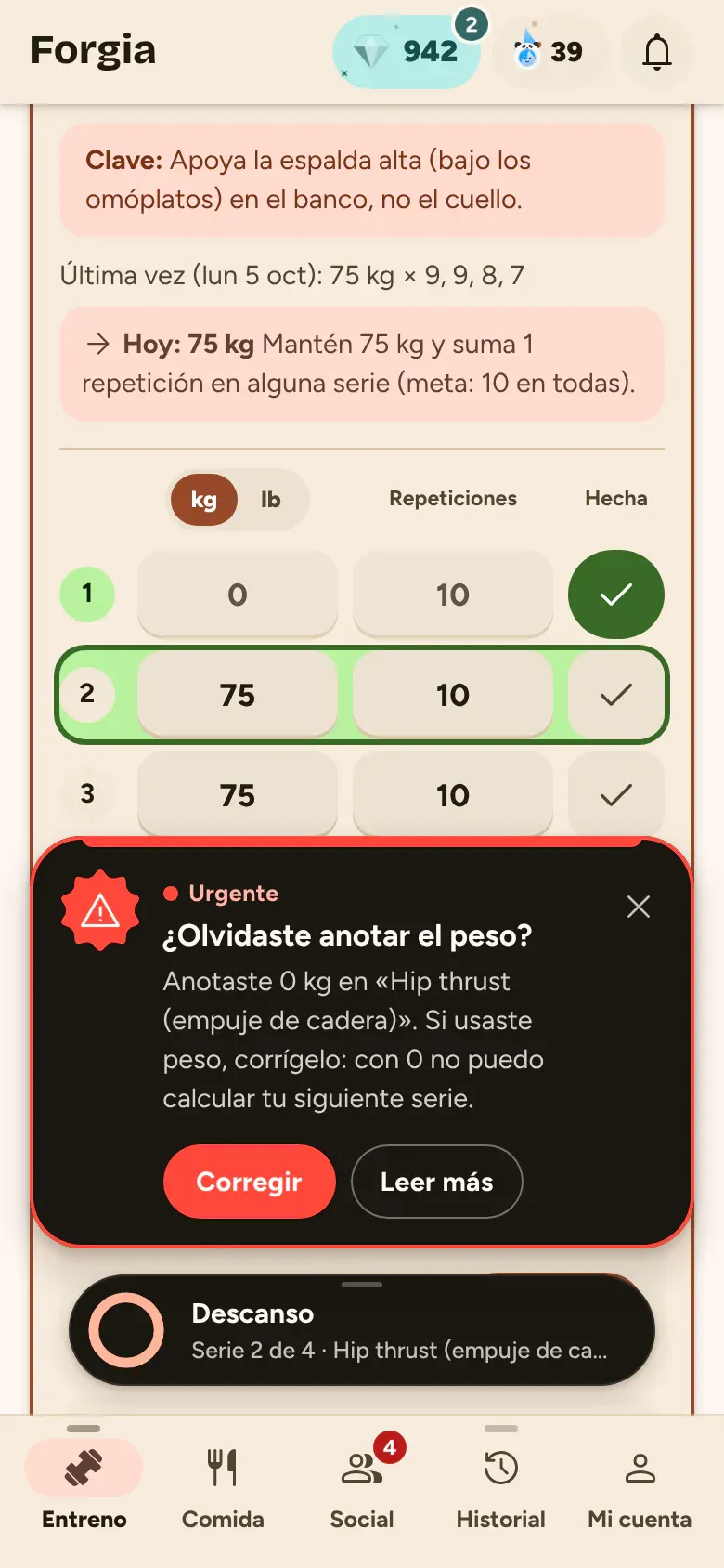 ¿Olvidaste anotar el peso?: Si un dato no cuadra, te avisa antes de calcular nada con él.