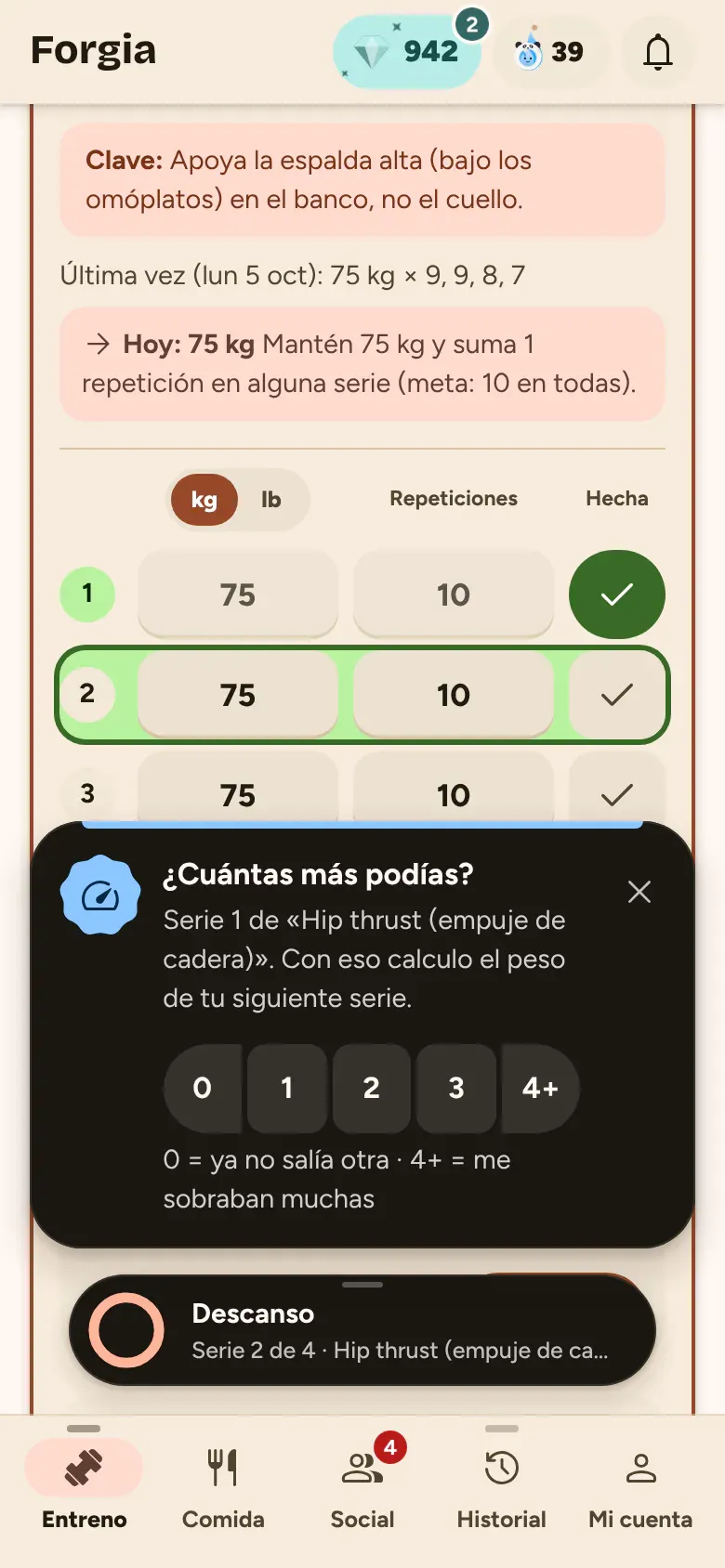 ¿Cuántas más podías?: Una pregunta de un toque para calcular el peso exacto de tu siguiente serie.