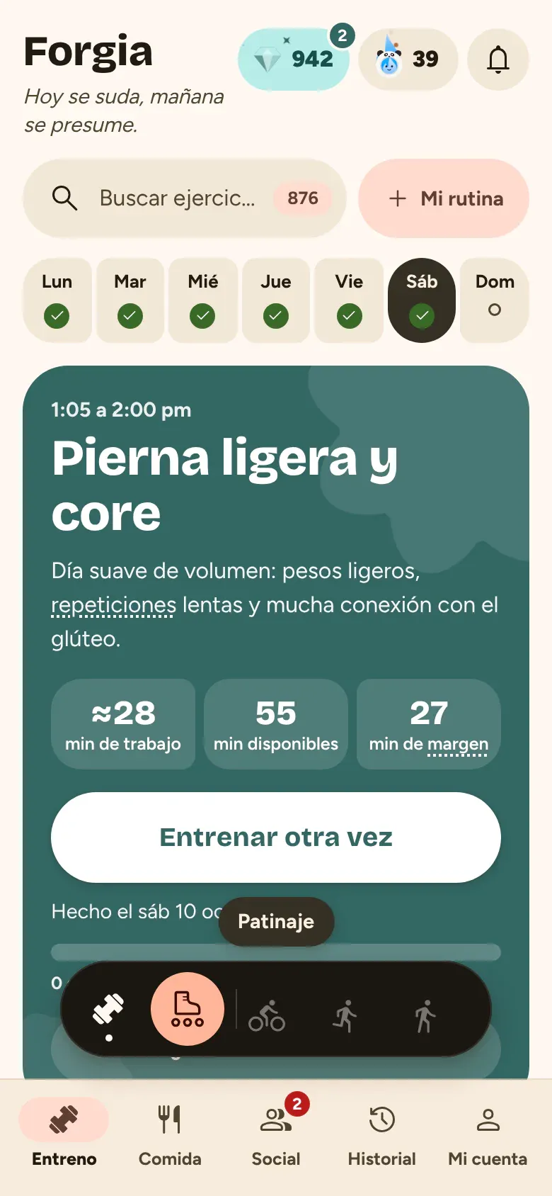 Cápsula para cambiar de deporte