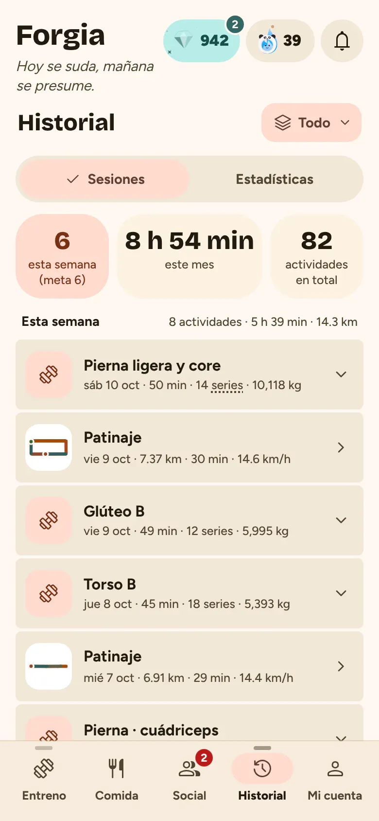 Historial agrupado por semana